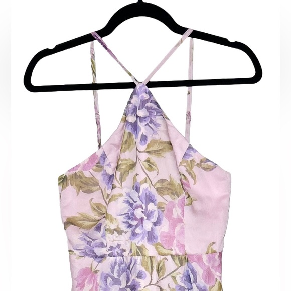 NWT Lulus Romantic Marvel Light Pink Floral Print Halter Neck Maxi Dress, Small - Picture 7 of 16